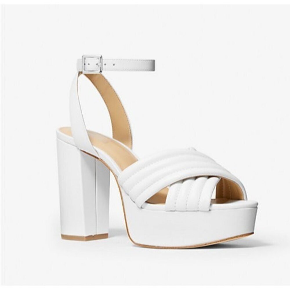 Michael Kors Royce Quilted Leather Platform Sandal Womens 8.5M Cross Strap White - Picture 15 of 15